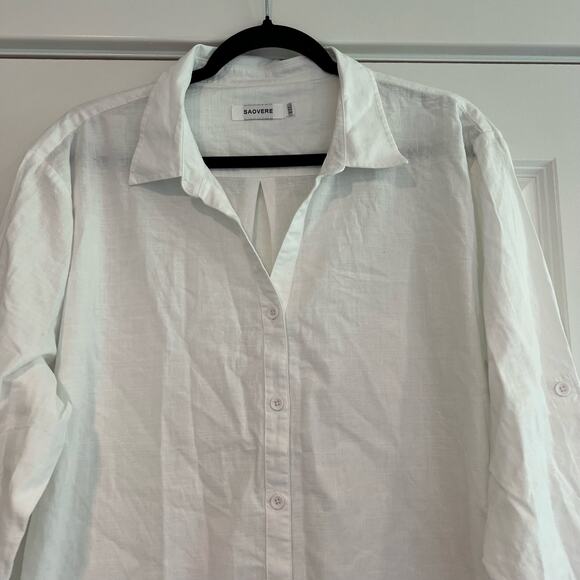 Saovere Women's Longsleeve White Button Down Cotton Linen Size XXL - Picture 3 of 8